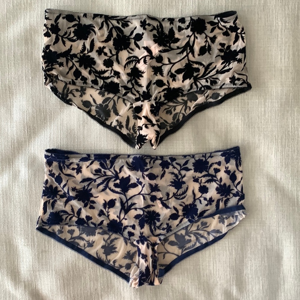 Victoria’s Secret “Shorties” panties - two pairs. Black/cream and Navy/cream.